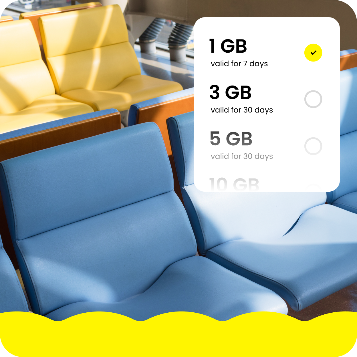 空港で旅行用eSIMを選ぶイメージ