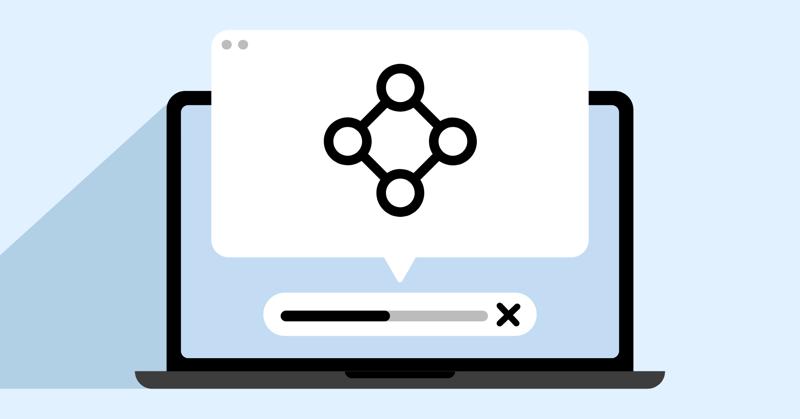 NordVPN blog illustration for the Meshnet announcement: a laptop showing the Meshnet node icon above a progress bar with a close button