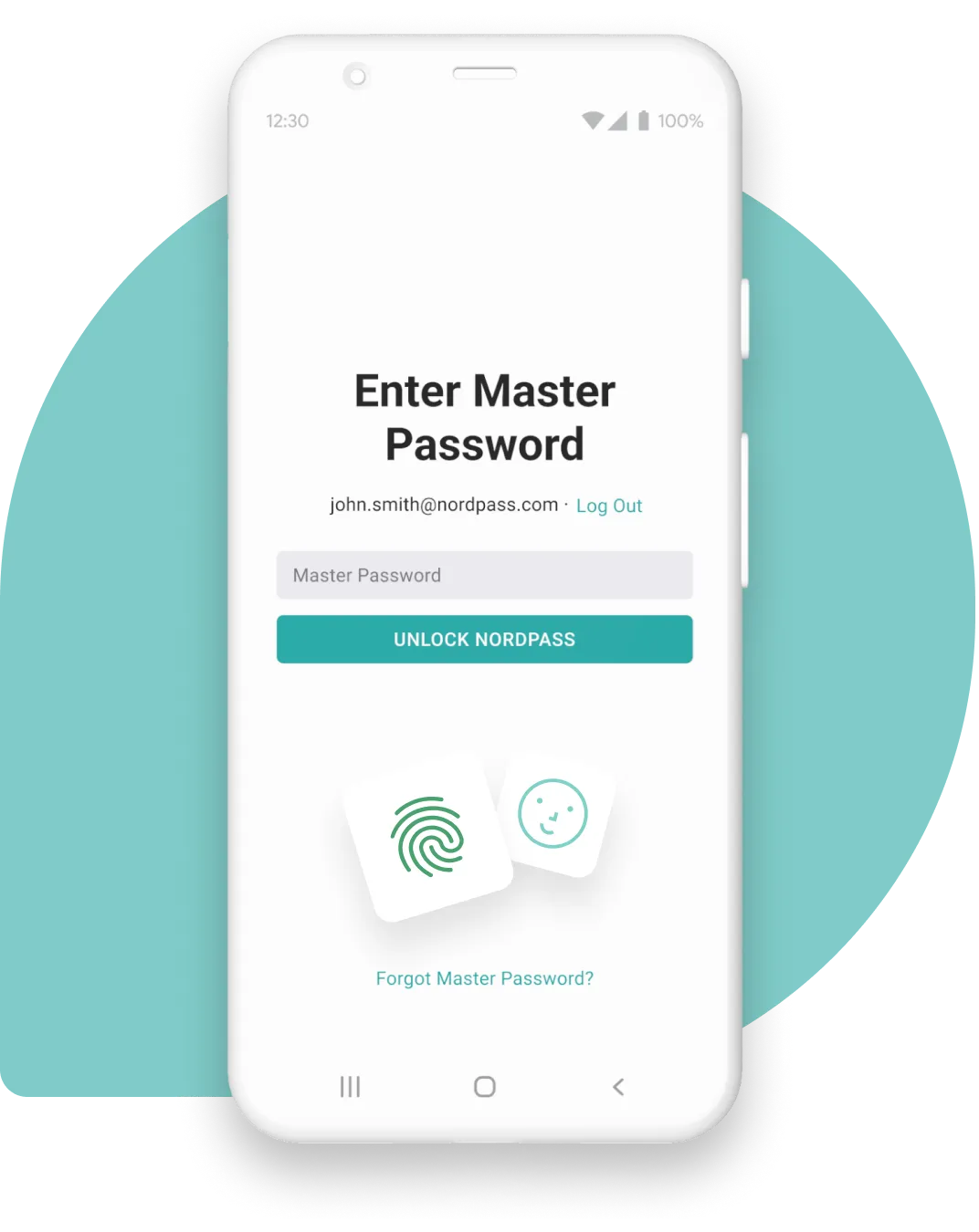 mobile phone with unlock Nordpass app screen