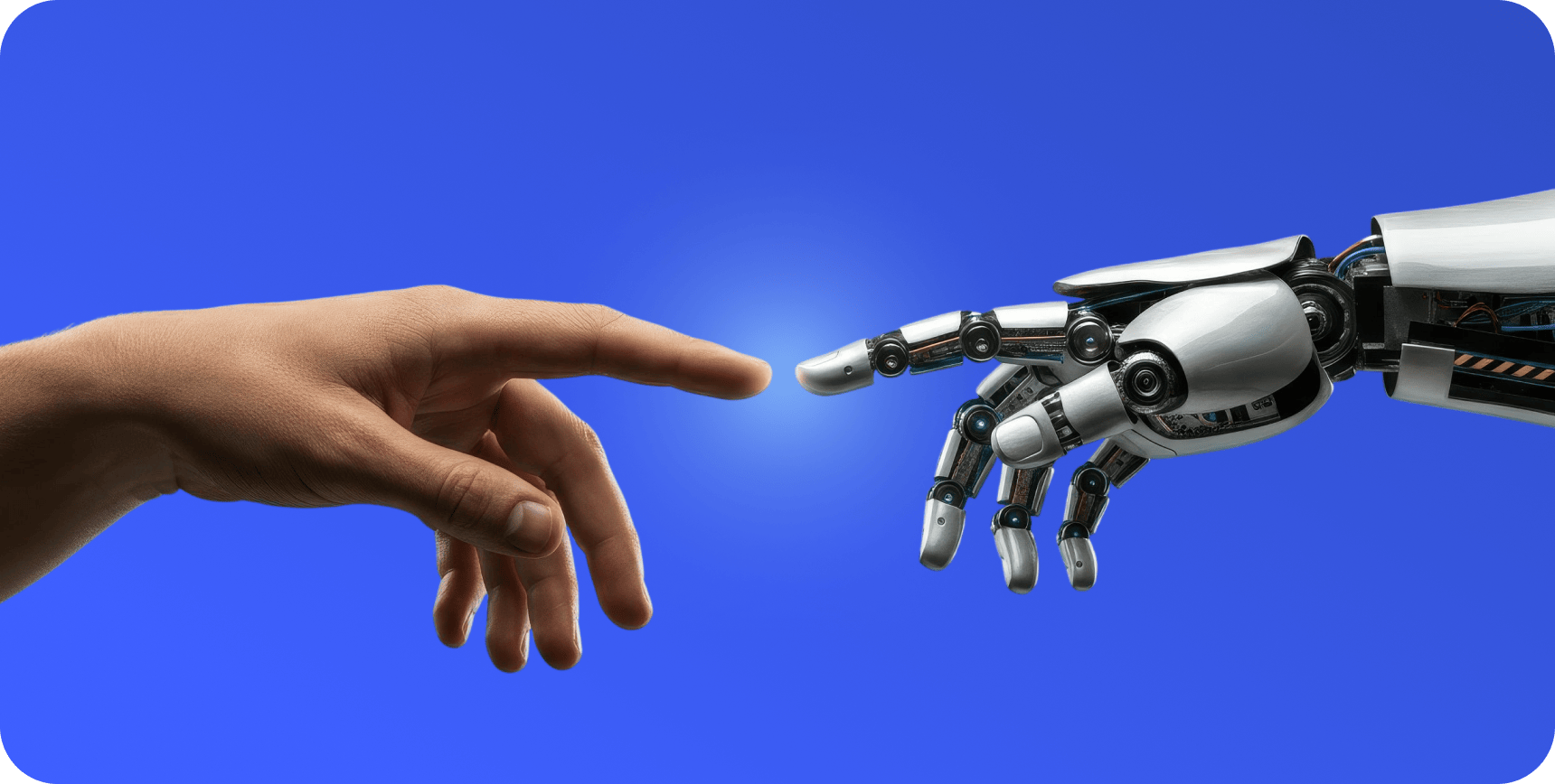 A human hand and a robotic hand reaching towards each other