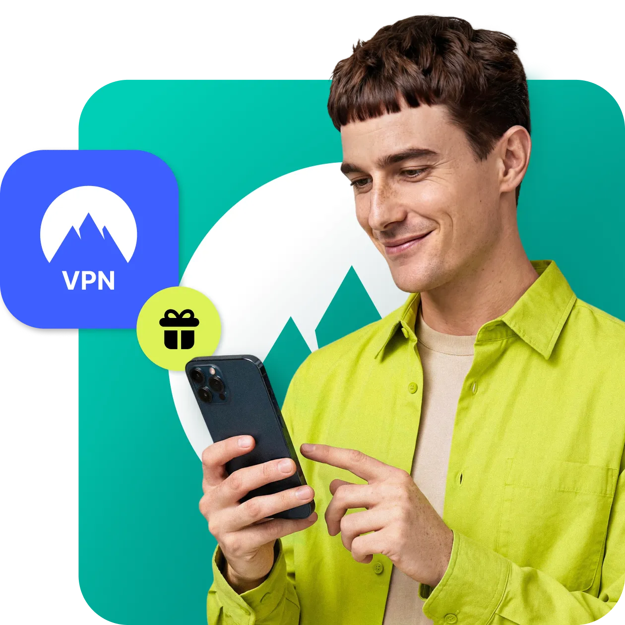 NordPass user smiling by getting a VPN gift.