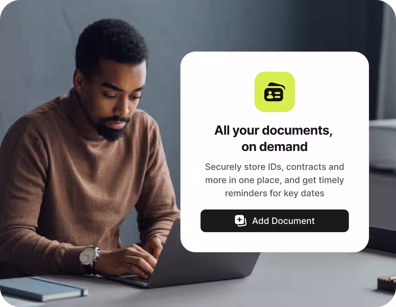 Secure document hub for storing IDs and contracts with on-demand access from any device