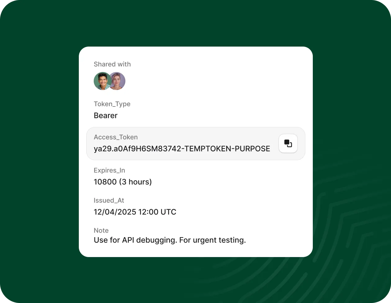 Bearer access token shared with two users