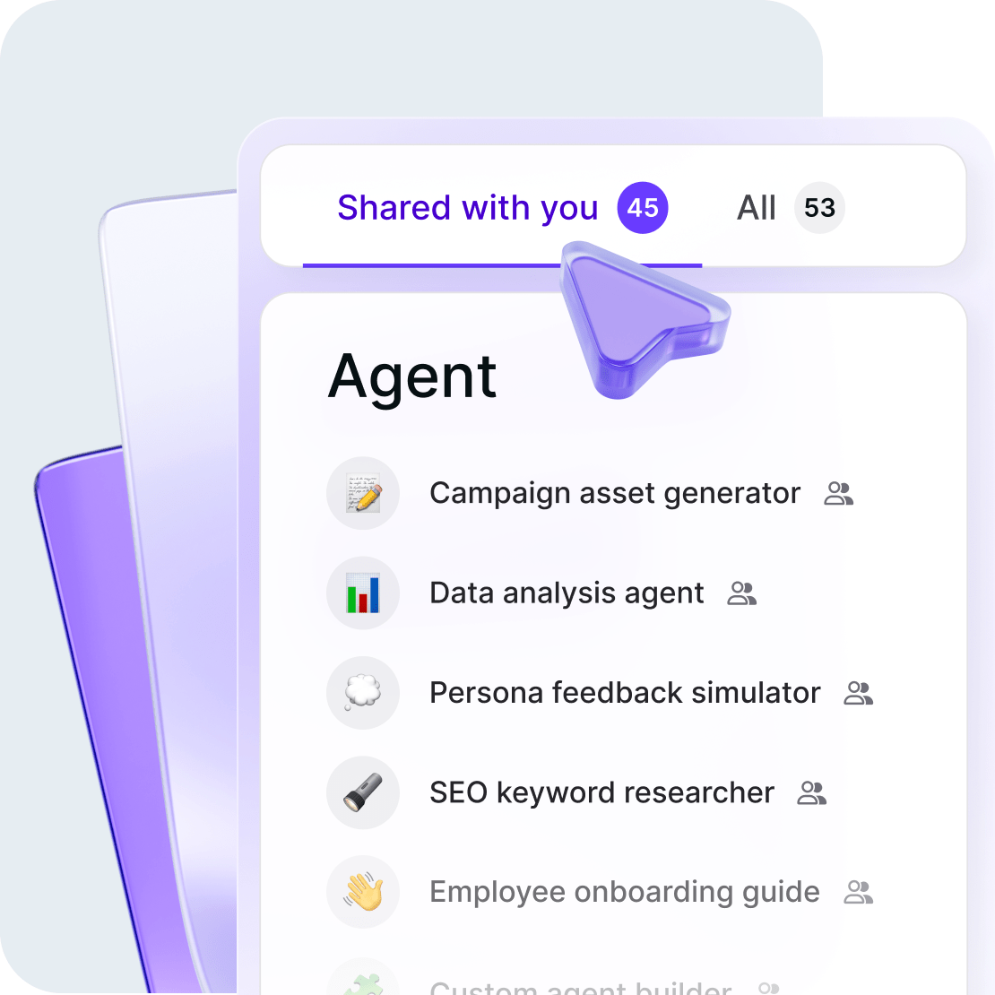 Sharing and permissions screen for collaborative AI Agents