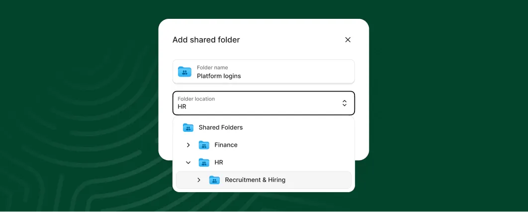 Dialog box for creating shared folder in HR department