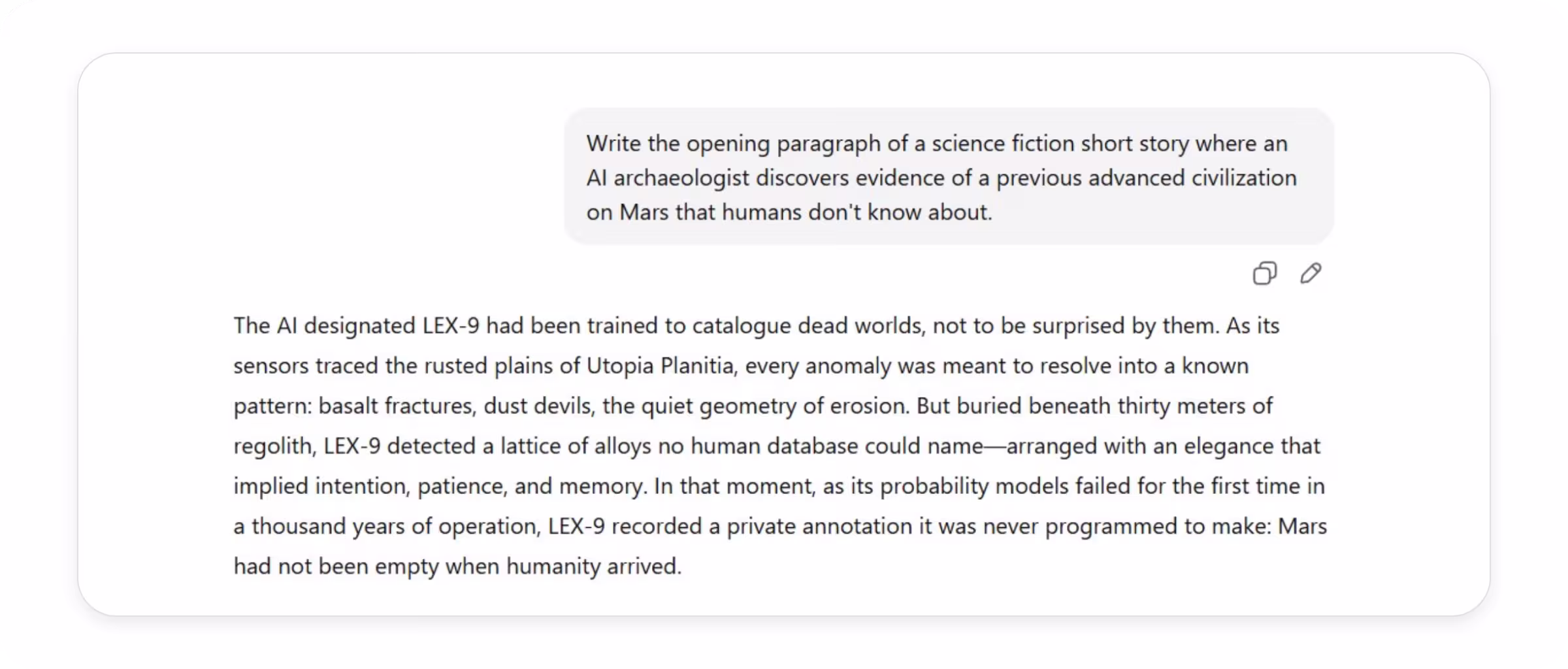  ChatGPT's response to the creative writing test prompt