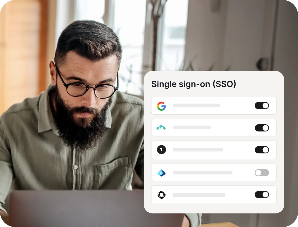 Man enabling NordLayer SSO providers in security settings.