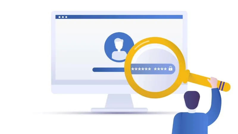 password magnifying glass blue