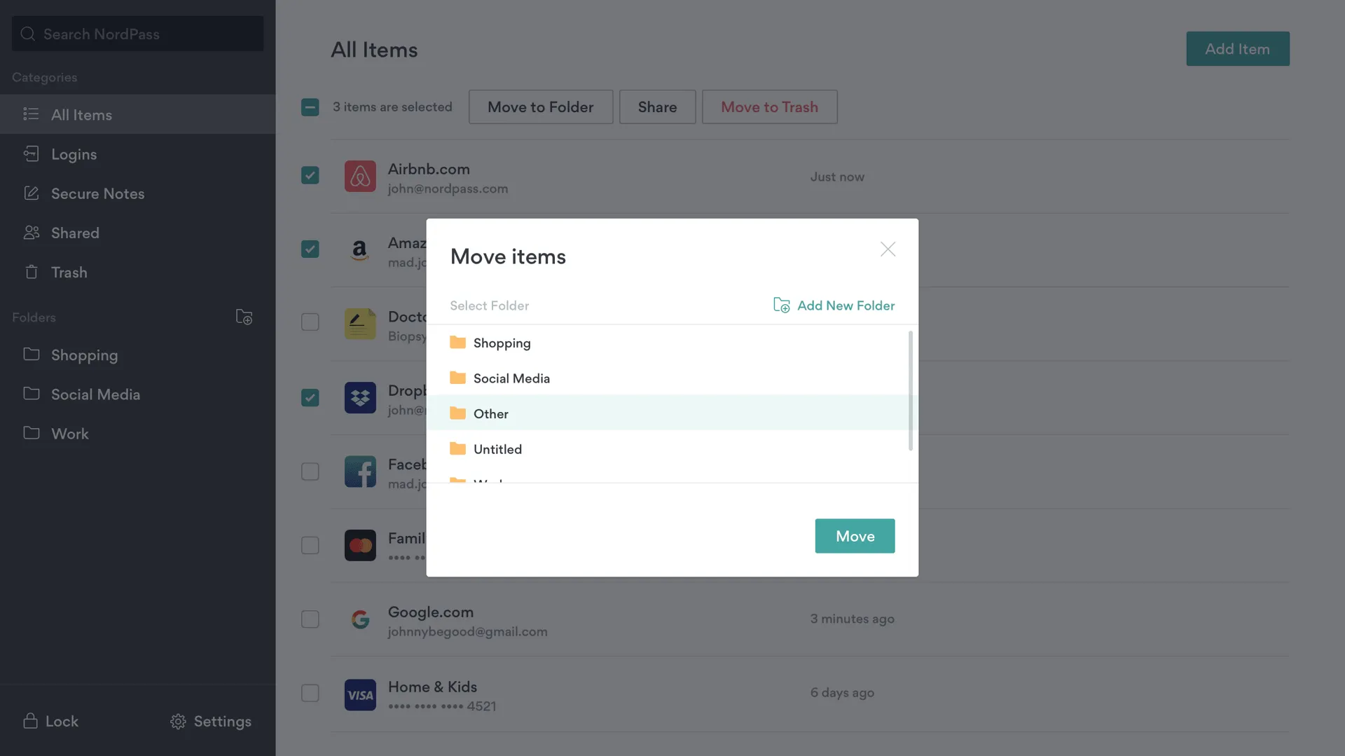 move selected items to folder