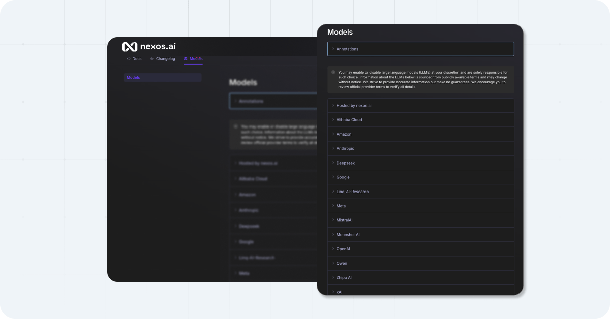 A list of AI models available on nexos.ai
