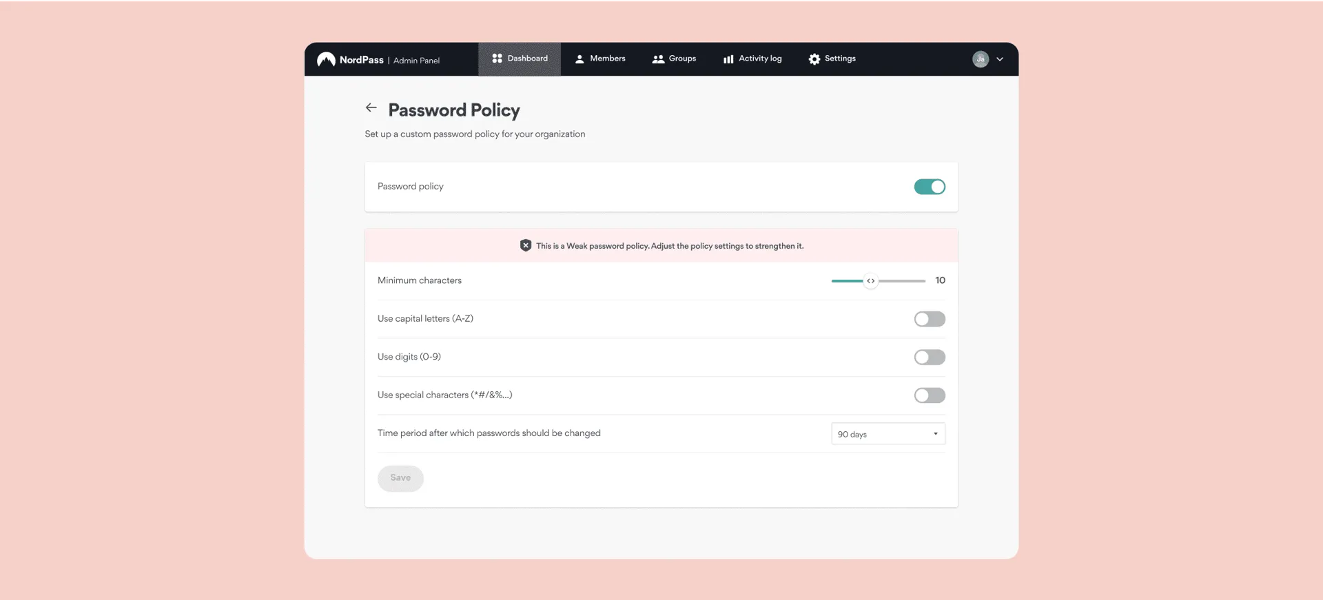 password policy window