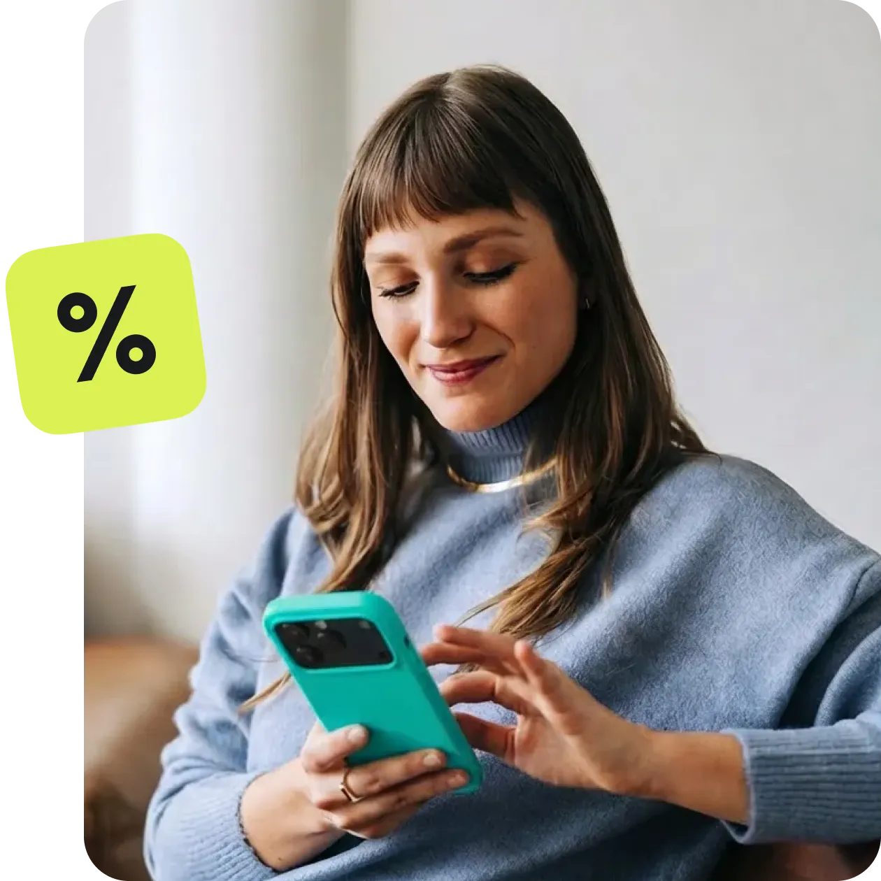 Woman using smartphone to check promotional discount offer