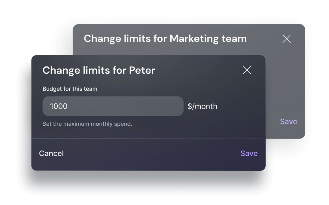 Chart: budgets and spend limits set per team