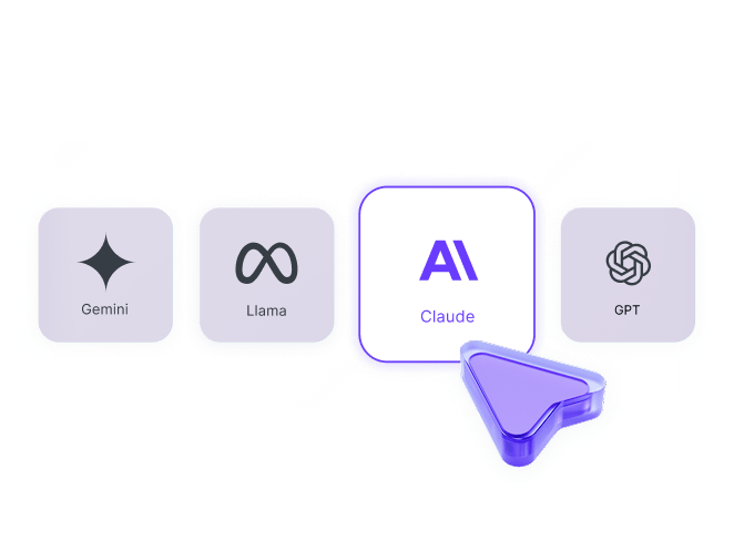 AI model picker with Gemini, Llama, Claude, and GPT — Claude selected
