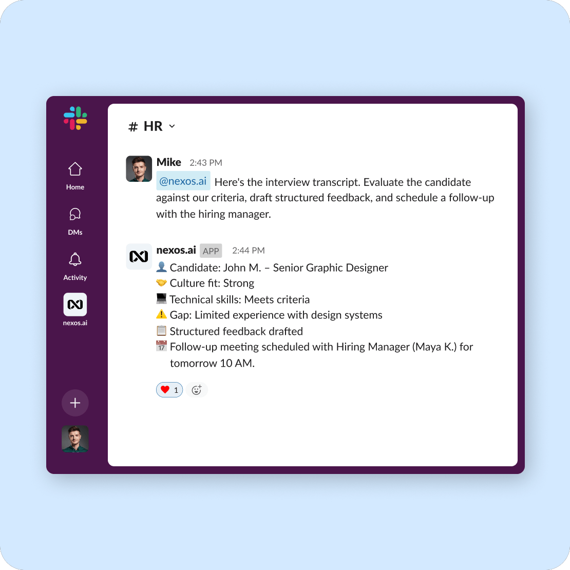 HR team Slack assistant outcome