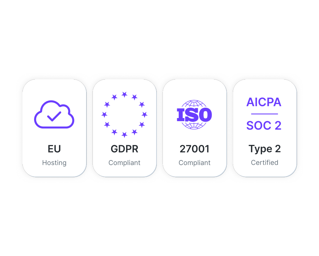 Security and compliance badges showing the nexos.ai gateway is EU-hosted, GDPR compliant, ISO 27001 compliant, and SOC 2 Type 2 certified.
