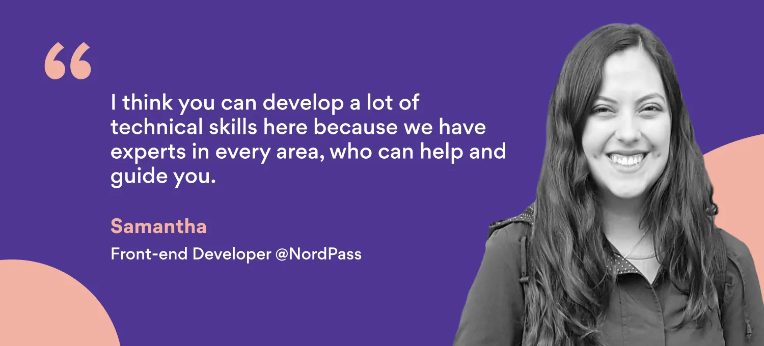 frontend developer Samantha and her quote about technical skills