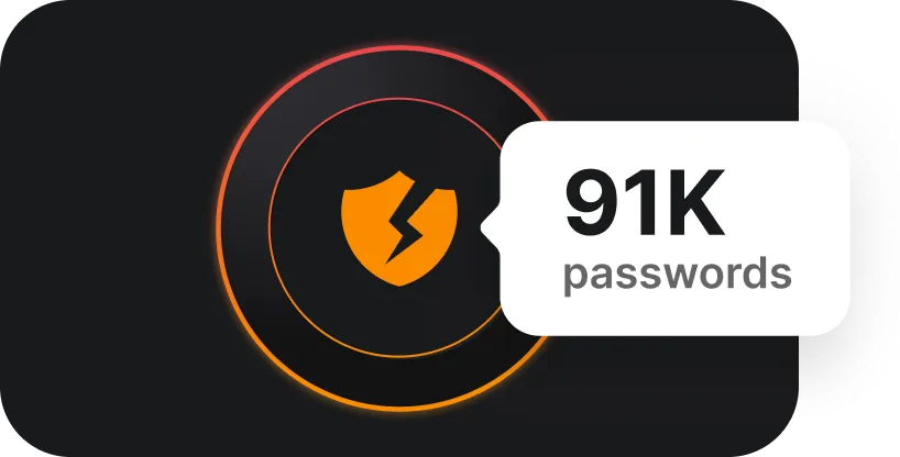 Shield icon with a lightning bolt and text showing 91K account
