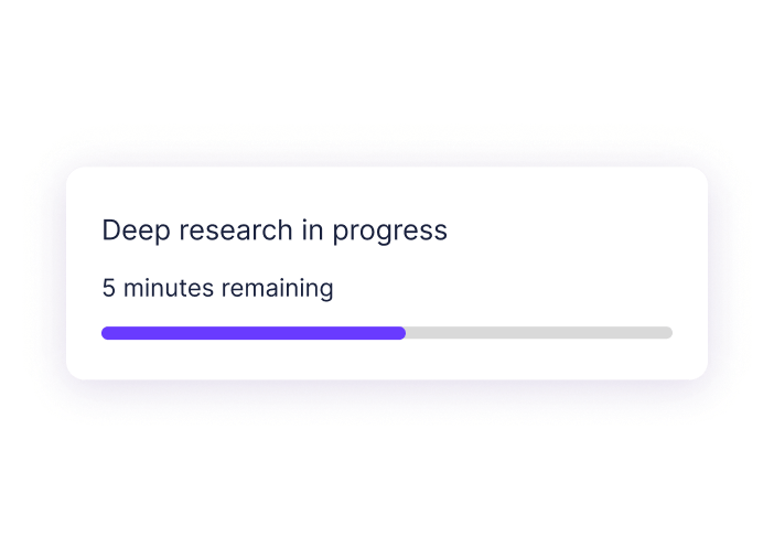 Deep research in progress — 5 minutes remaining