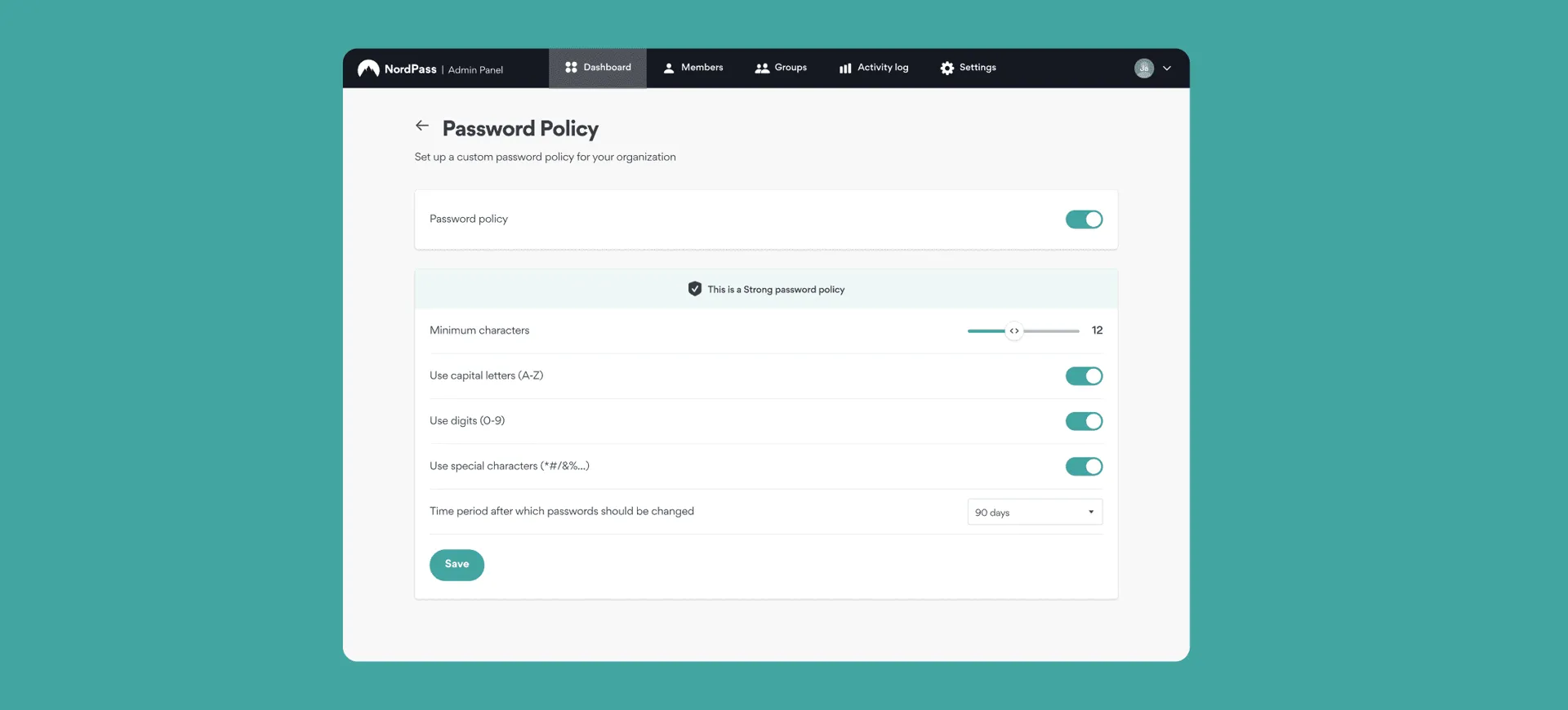 password policy window