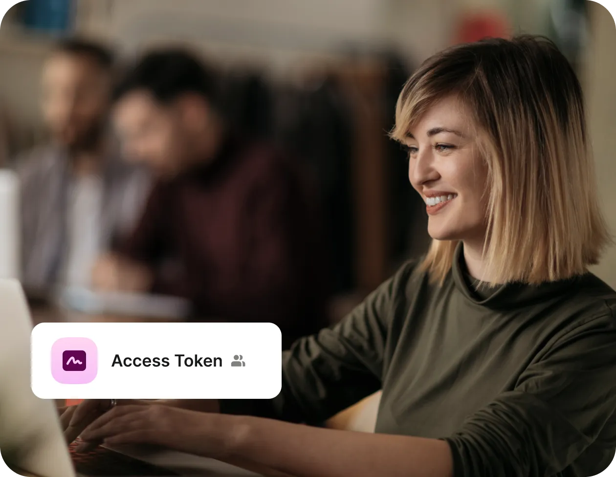 woman with the laptop and a note saying Access Token