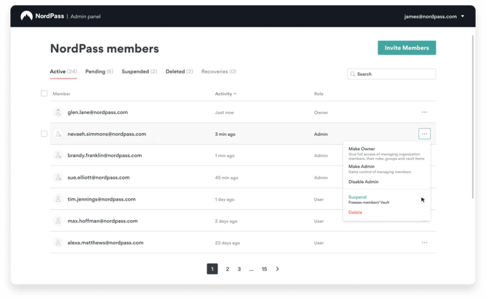 member list actions