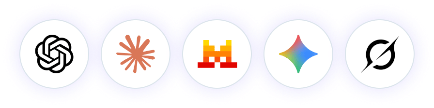 AI model logos: OpenAI, Anthropic, Meta, Google Gemini, and more