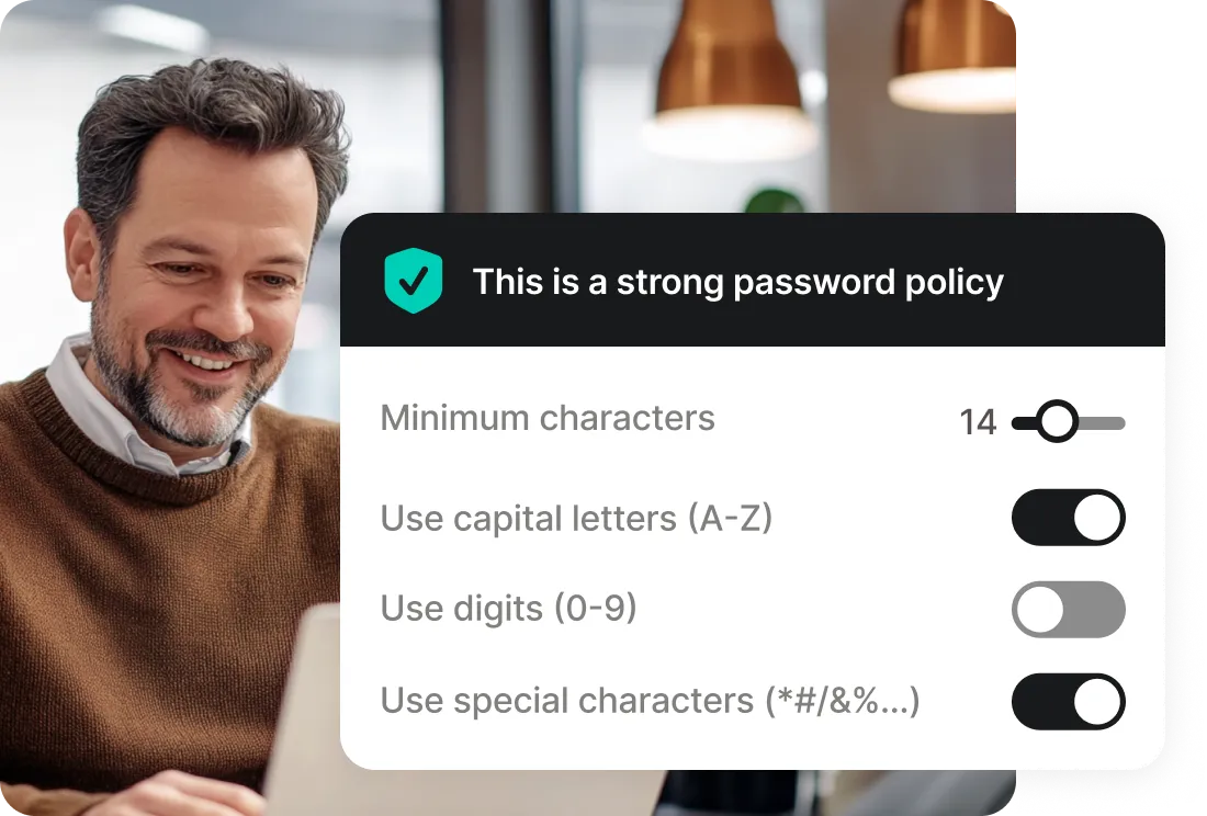 Interface de la Politique de mots de passe avec l’utilisation des lettres majuscules et des caractères spéciaux activée