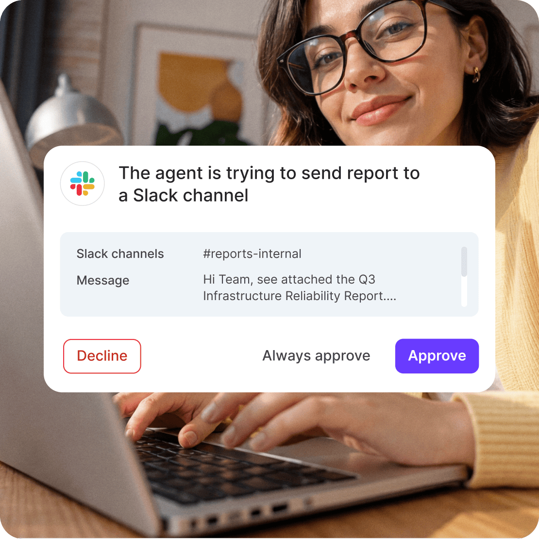 Agent sending a report to a Slack channel for human review