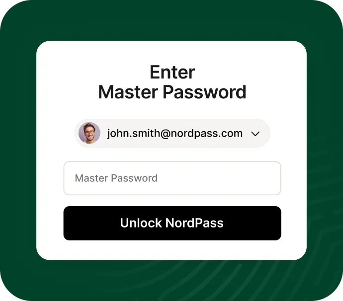 „NordPass“ prisijungimas, raginantis įvesti pagrindinį slaptažodį