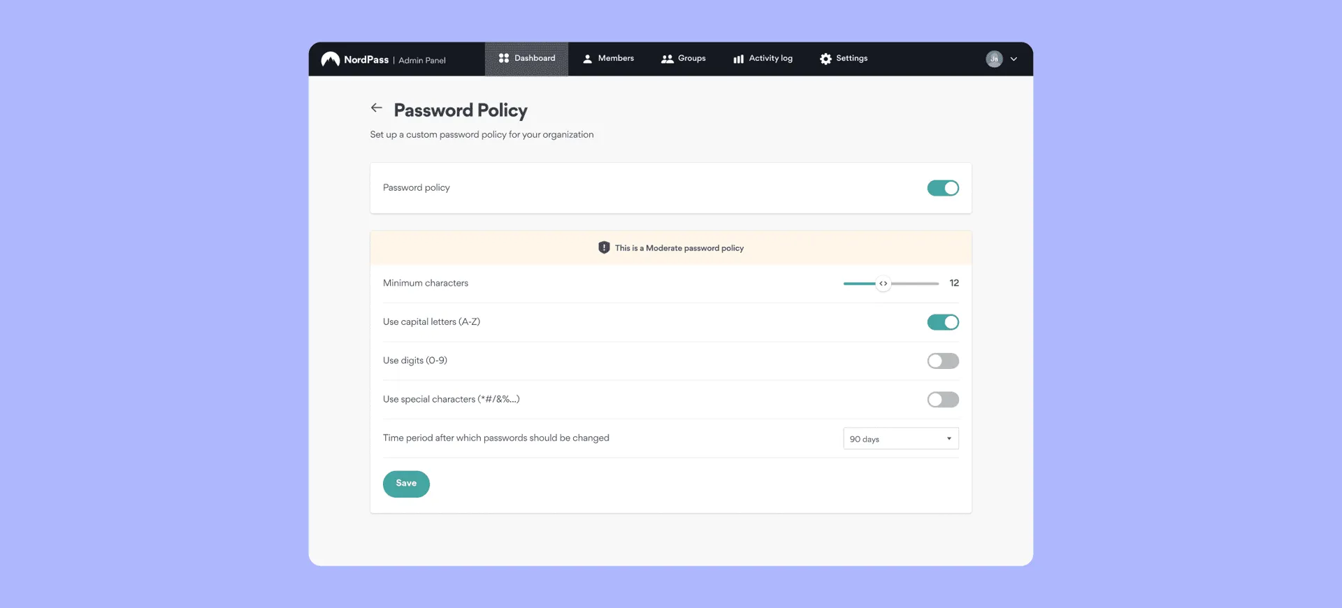 password policy window