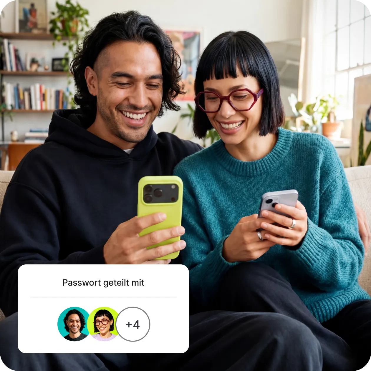 people sitting with mobile phones and note : Passwords shared with +4