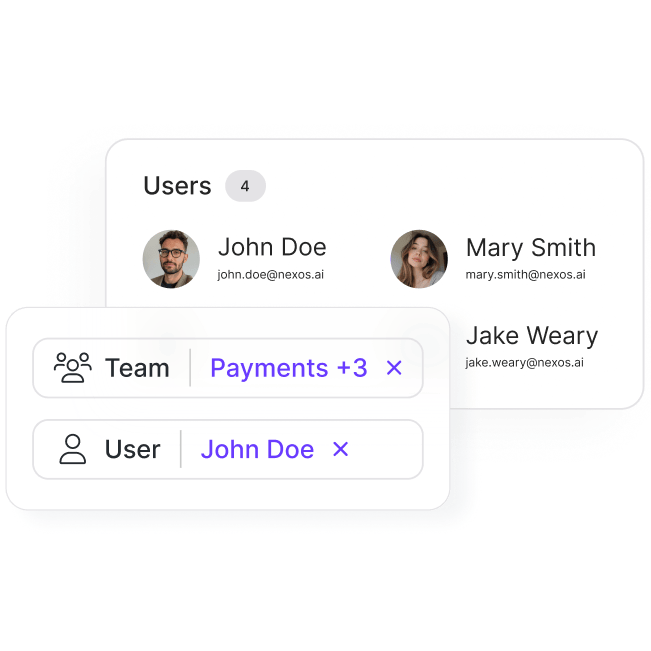 User list with team and user access assignments