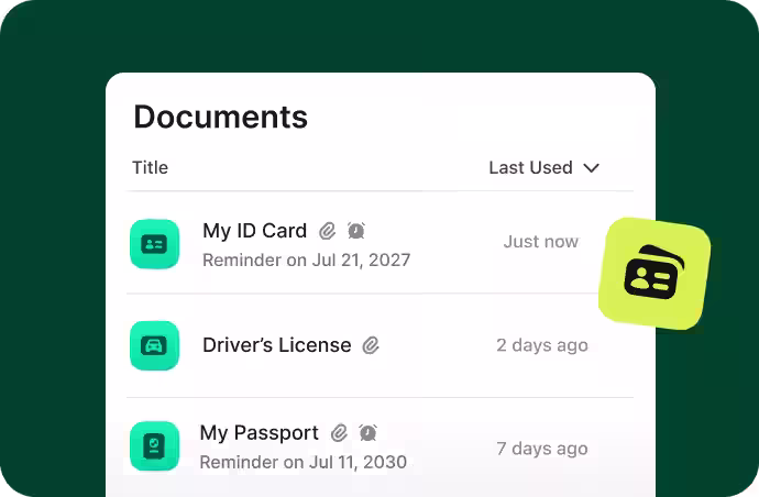 NordPass centralized document storage showing personal identification items in one secure location