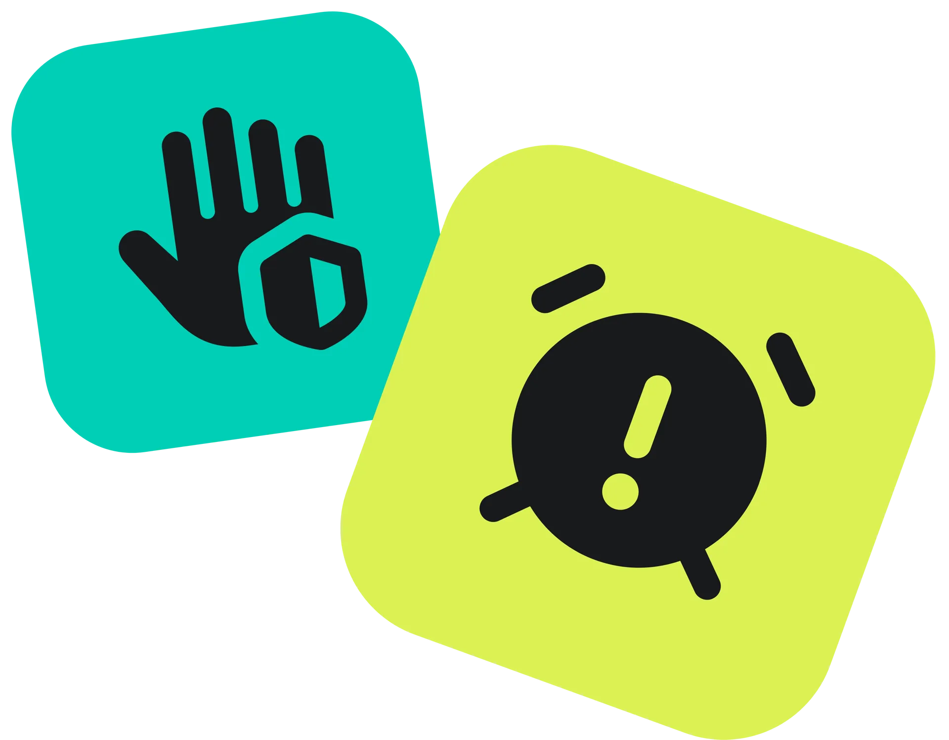Hand and idea icons on colored squares
