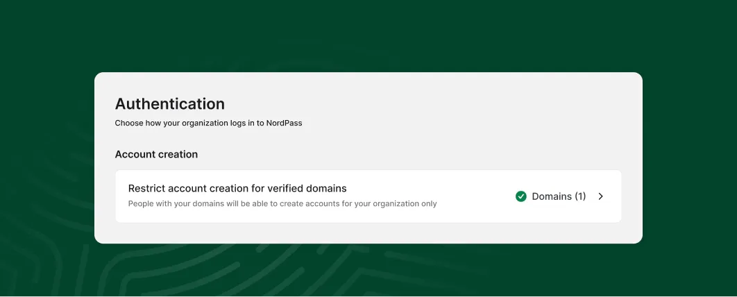 Authentication panel restricting account creation to verified domains
