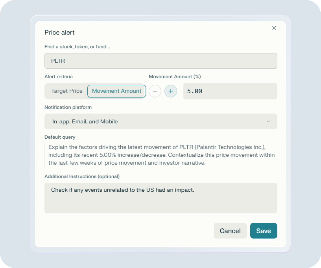 Perplexity Enterprise Pro Tasks Price alert for Palantir stock