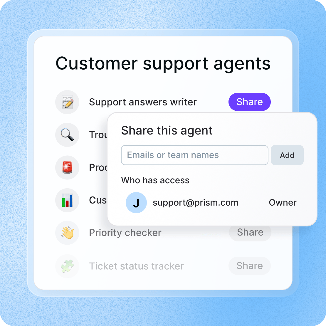 Sharing customer support agents with your team