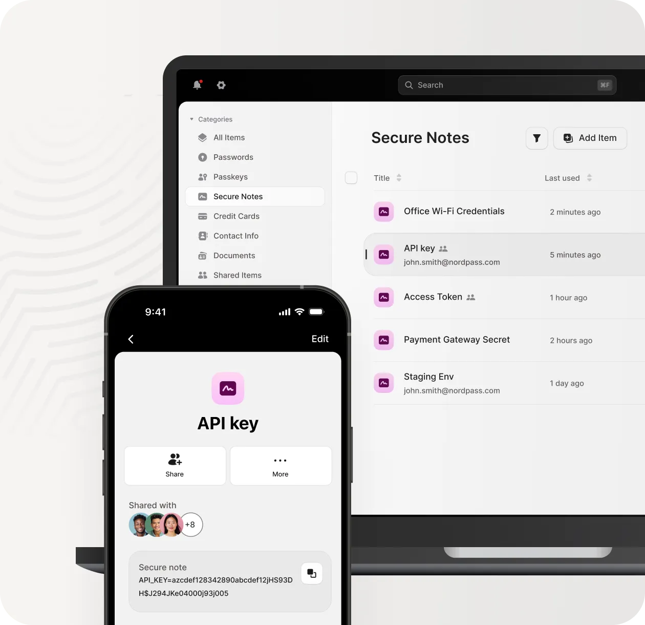 NordPass Secure Notes item list