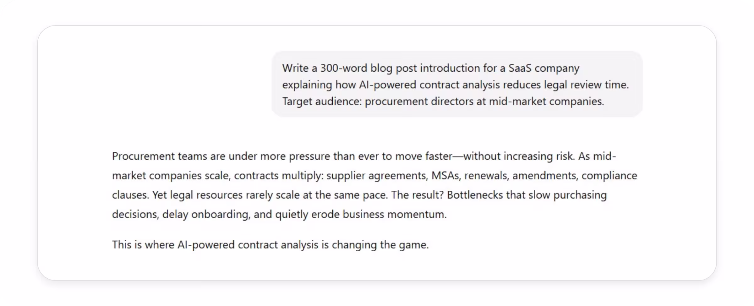 ChatGPT's response to the content creation test prompt