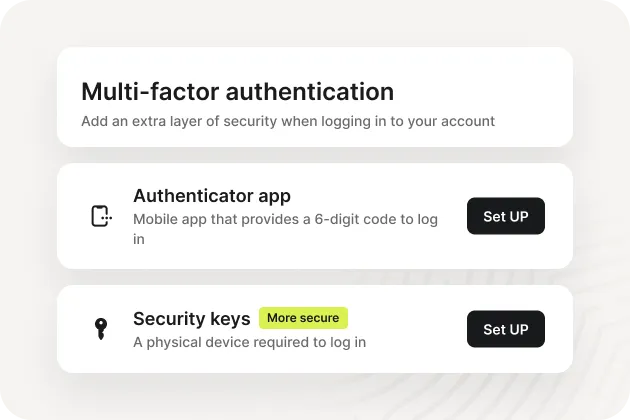 Multi-factor authentication setup with authenticator app and security key options