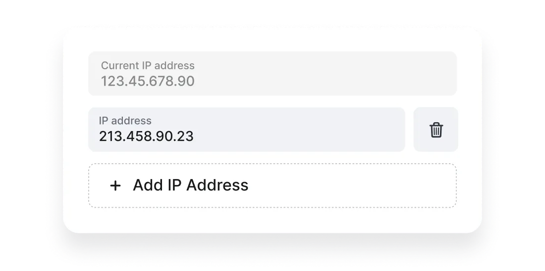Interface showing current and additional IP addresses with option to add or delete