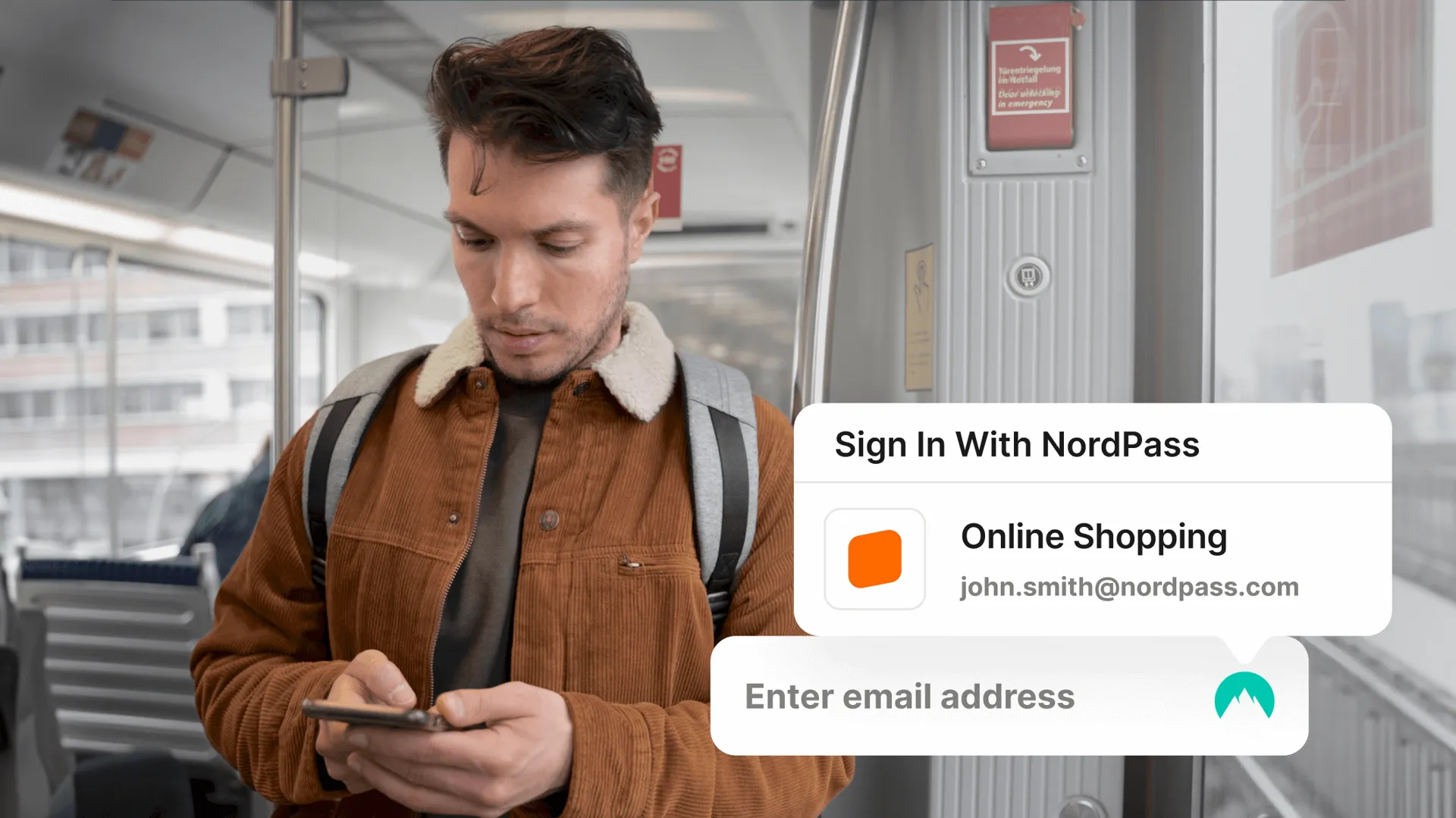 autofill feature nordpass person using Nordpass on train