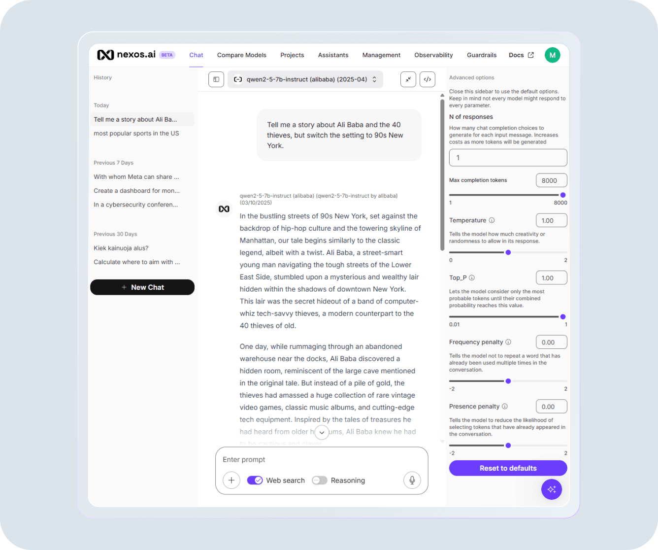 nexos.ai AI Workspace Advanced settings