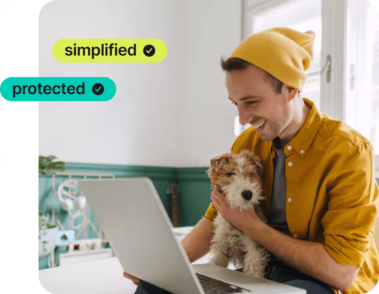 man laptop dog