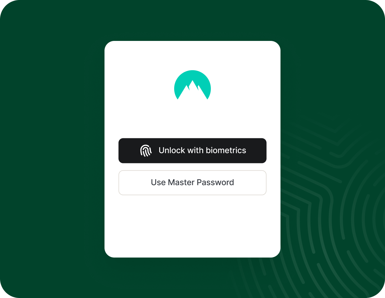 NordPass unlock screen with two buttons: Unlock with biometrics and Use Master Password