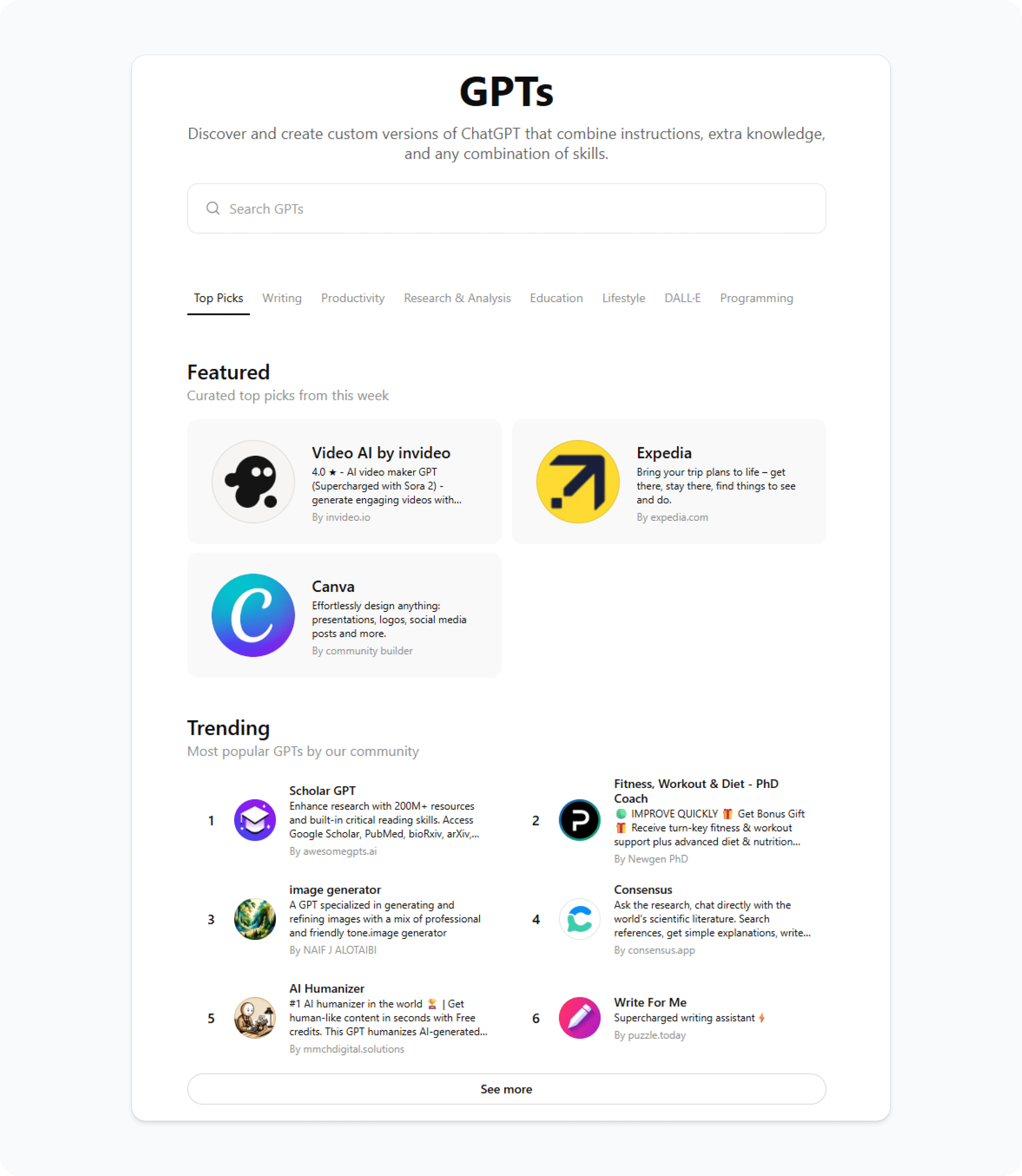 ChatGPT custom GPTs selection