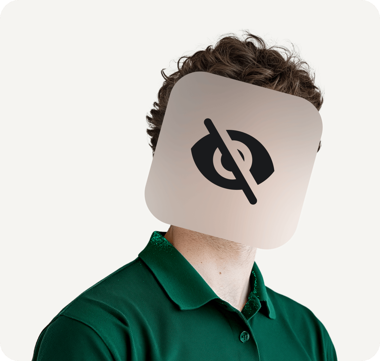 NordPass illustration for zero-knowledge architecture: a person whose face is covered by a tile showing a crossed-out eye icon