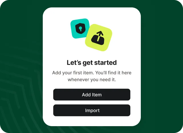 NordPass onboarding screen with Add Item and Import buttons