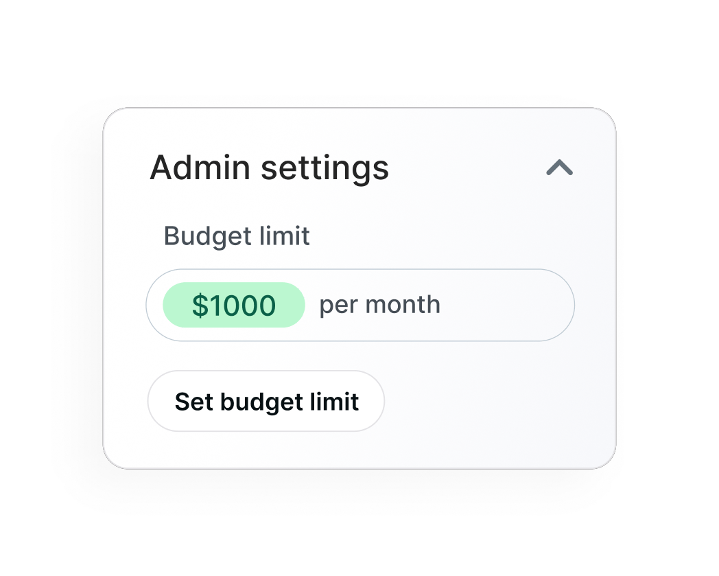 nexos.ai gateway admin settings panel for setting a monthly AI budget limit to control LLM costs.